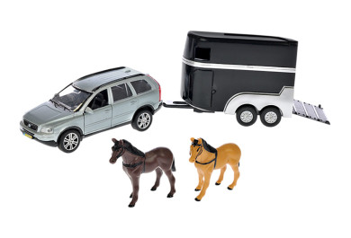Kids Globe Traffic Volvo XC90 na zpětný chod s přívěsem pro koně, 26cm