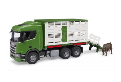 Bruder 3548 Přepravník zvířat Scania Super 560R s figurkou krávy