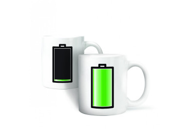 Bateriový bílý hrnek měnící barvu 330 ml., Zelená baterie
