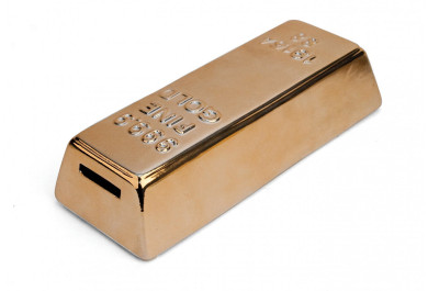 Kikkerland keramická pokladnička, cihla zlata, 18x7x4 cm