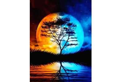 Diamantový obrázek Dvoubarevný měsíc, 30x40 cm