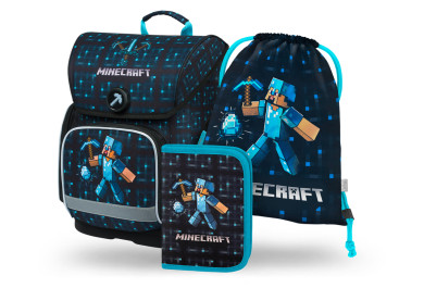 BAAGL 3 SET Ergo Minecraft Blue Axe: aktovka, penál, sáček