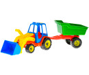 Traktor nakladač s vlečkou 51cm volný chod 3barvy v síťce