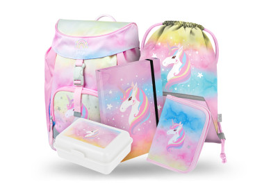 BAAGL 5 SET Airy Rainbow Unicorn: batoh, penál, sáček, peněženka, desky