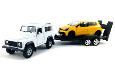 Welly Trailer set LR Defender, Renault Clio, 1:34
