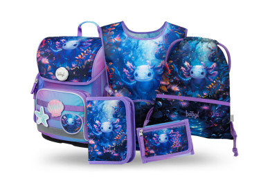 BAAGL SET 5 Ergo Axolotl: aktovka, penál, sáček, zástěra, peněženka