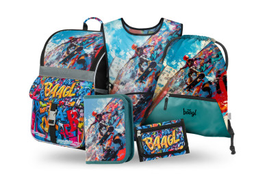 BAAGL SET 5 Zippy Skatepark: aktovka, penál, sáček, zástěra, peněženka