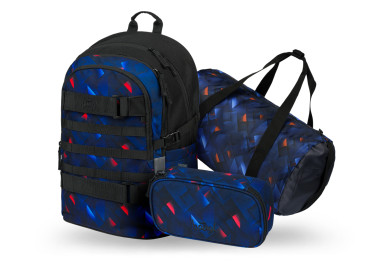 BAAGL SET 3 Skate Indigo: batoh, penál, sportovní taška