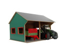 Kids Globe Farming Dřevěná garáž pro 2 traktory 1:16, 44x53x37cm