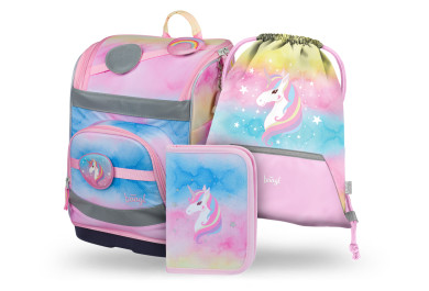 BAAGL SET 3 Zippy plus Rainbow Unicorn: aktovka, penál, sáček