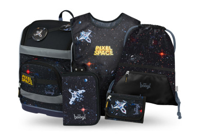 BAAGL SET 5 Zippy Plus Pixel Space: aktovka, penál, sáček, zástěra, peněženka