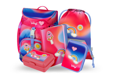 BAAGL 5 SET Airy Duha červený: batoh, penál, sáček, desky, box