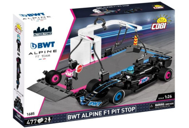Cobi 1685 BWT Alpine F1 Pit Stop, 477 kostek a 2 figurky 
