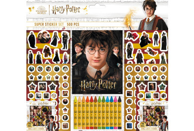 Samolepkový set 500ks Harry Potter s blokem a voskovkami 12ks v sáčku
