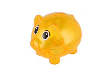 Průhledná plastová pokladnička prasátko žluté, 11x9cm