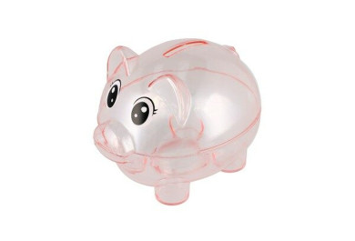 Průhledná plastová pokladnička prasátko růžové, 11x9cm