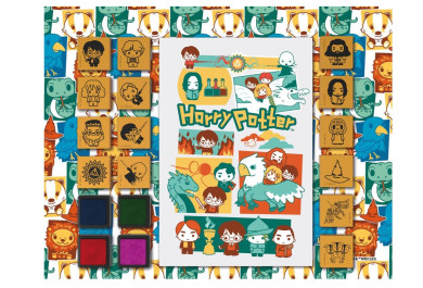 Pěnová razítka s blokem Harry Potter, 14ks s poduškami - 29x23x2,5cm