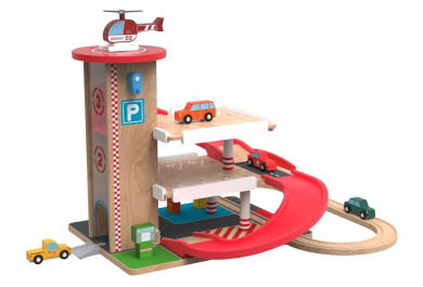 2Kids Toys Dřevěná garáž s vláčkodráhou