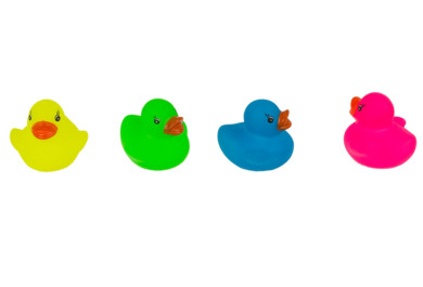 Mini gumová kachnička, svítí ve tmě, sada 4 kusů