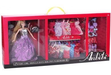 Módní butik, panenka blondýna s šatníkem, 30cm