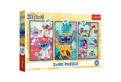 Trefl Puzzle Stitchův svět 3v1 Stitch 3x80 dílků