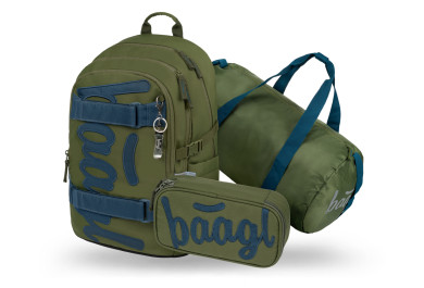 BAAGL SET 3 Skate Olive: batoh, penál, sportovní taška GRS