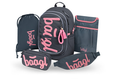 BAAGL SET 5 Core Logo růžový: batoh, penál, sáček, ledvinka, obal na notebook GRS