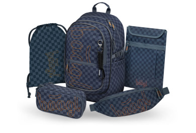 BAAGL SET 5 Core Ska modrý: batoh, penál, sáček, ledvinka, obal na notebook GRS