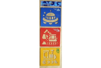 Kreslící šablony 3 ks - Ufo, Bagr, Lokomotiva