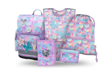 BAAGL SET 5 Ergo Candy: aktovka, penál, sáček, zástěra, peněženka