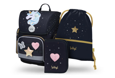 BAAGL SET 3 Ergo Unicorn Gold: aktovka, penál, sáček