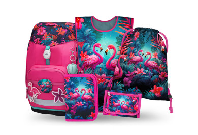 BAAGL SET 5 Airy Plus Plameňáci: batoh, penál, sáček, zástěra, peněženka