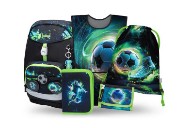 BAAGL SET 5 Airy Plus Fotbal: batoh, penál, sáček, zástěra, peněženka