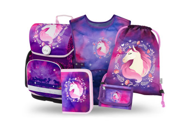 BAAGL SET 5 Ergo Kůň: aktovka, penál, sáček, zástěra, peněženka