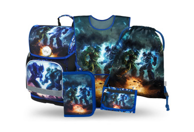 BAAGL SET 5 Ergo Roboti: aktovka, penál, sáček, zástěra, peněženka