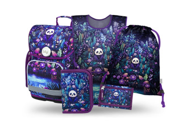 BAAGL SET 5 Ergo Jungle Panda: aktovka, penál, sáček, zástěra, peněženka