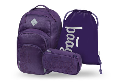 BAAGL SET 3 Coolmate Plum: batoh, penál, sáček