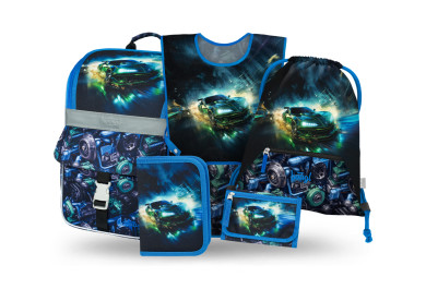 BAAGL SET 5 Zippy Závodní auto: aktovka, penál, sáček, zástěra, peněženka