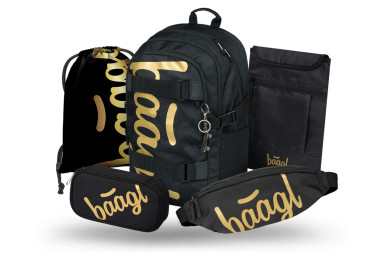 BAAGL SET 5 Skate Gold: batoh, penál, sáček, ledvinka, obal na notebook