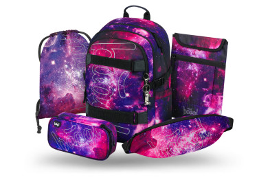 BAAGL SET 5 Skate Galaxy: batoh, penál, sáček, ledvinka, obal na notebook