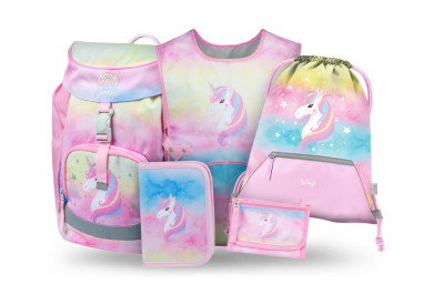 BAAGL SET 5 Airy Rainbow Unicorn: batoh, penál, sáček, zástěra, peněženka