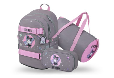 BAAGL SET 3 Skate Kuromi Grey: batoh, penál, sportovní taška GRS