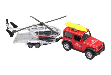 Made Terénní auto s přívěsem a vrtulníkem, 21 cm