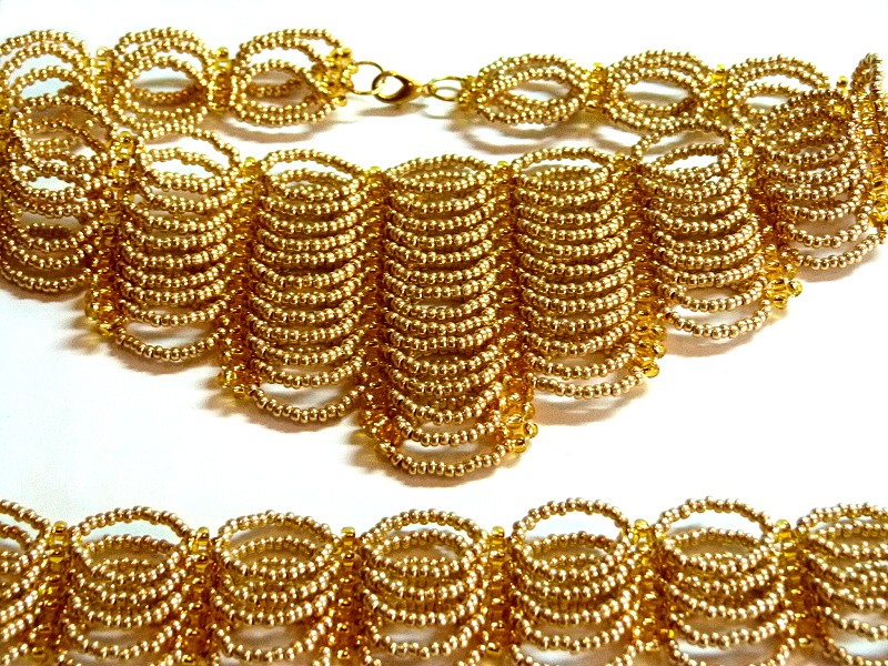 Set 1744 náhrdelník, náramek a náušnice Zlatavý set