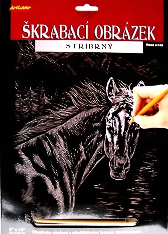 ArtLover Škrabací obrázek stříbrný 25x20 cm - Kůň
