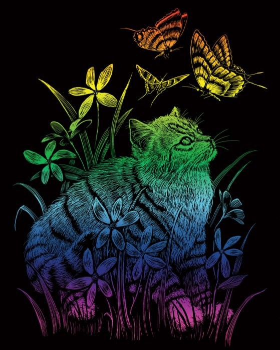 Royal Langnickel škrabací obrázek duhový, Kočka - 25x20 cm