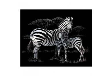 Royal Langnickel Škrabací obrázek stříbrný Zebry, 25x20 cm 